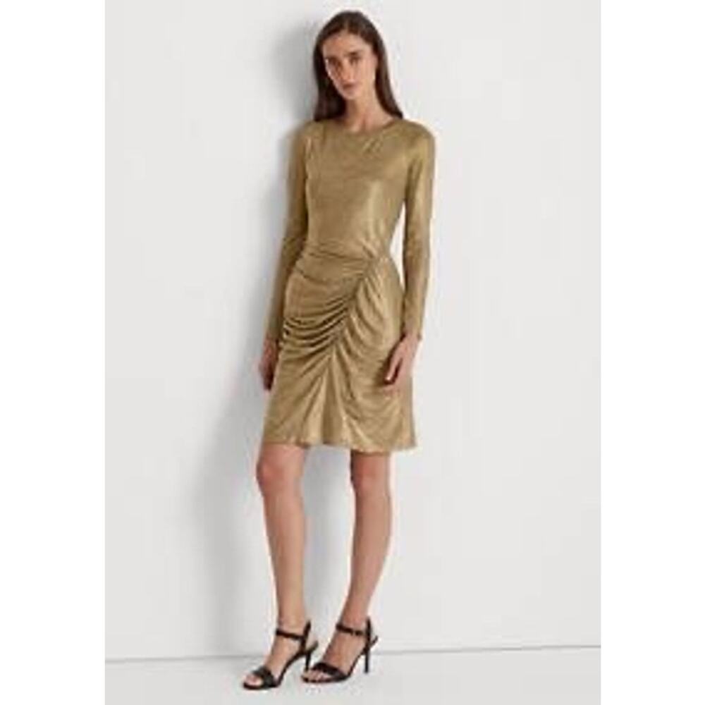 Lauren Ralph Lauren Side Ruch Solid Foil Lined Sheath Dress Size 4